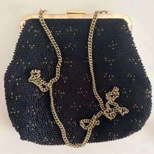 Clare V. Beaded Frame Bag – Black w/ Gold Accents, Chain Strap